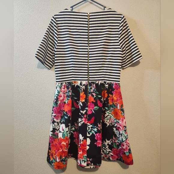Eliza J size 14 Striped and Floral Mixed Media Scuba Ruffle Dress Brand New! - Picture 8 of 9